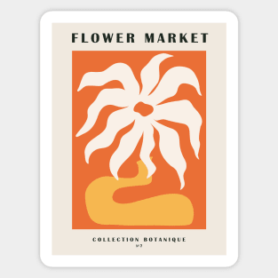 Flower market, Abstract flower in a vase, Retro print, Orange botanical art, Exhibition poster, Cottagecore Sticker